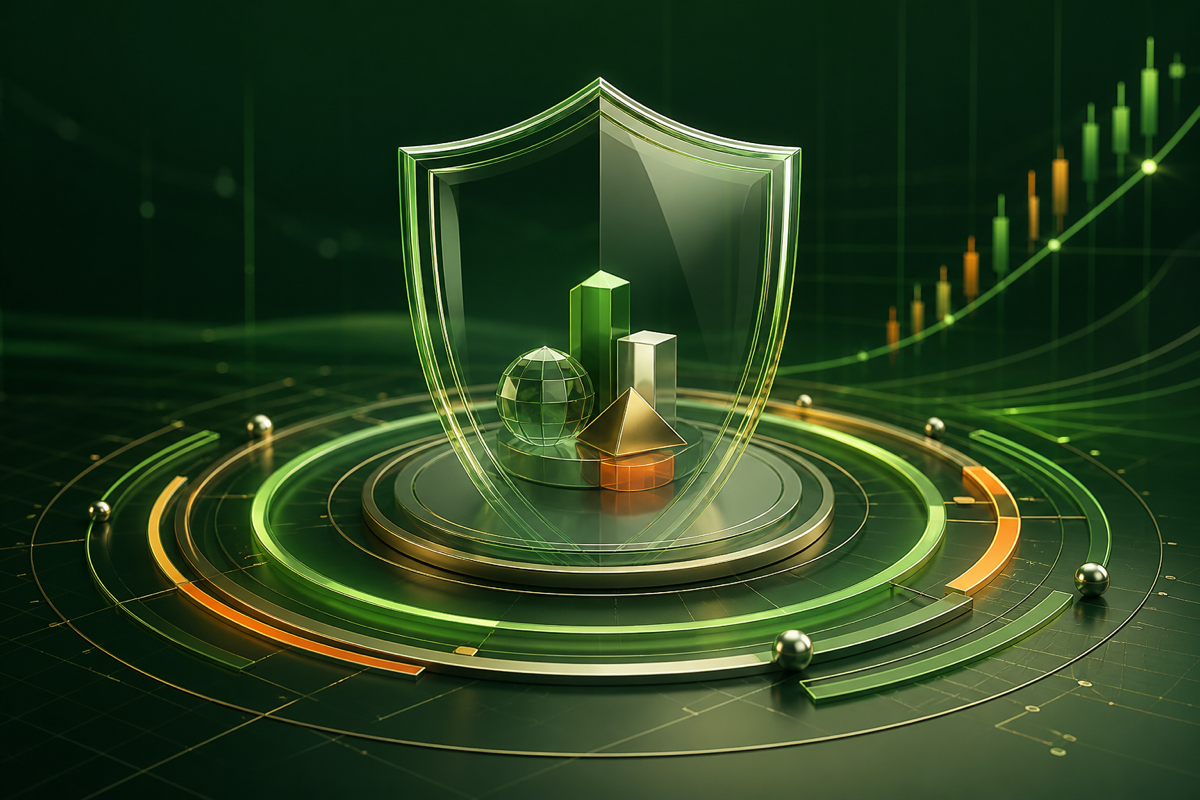 Escudo transparente que protege un portafolio de inversión
