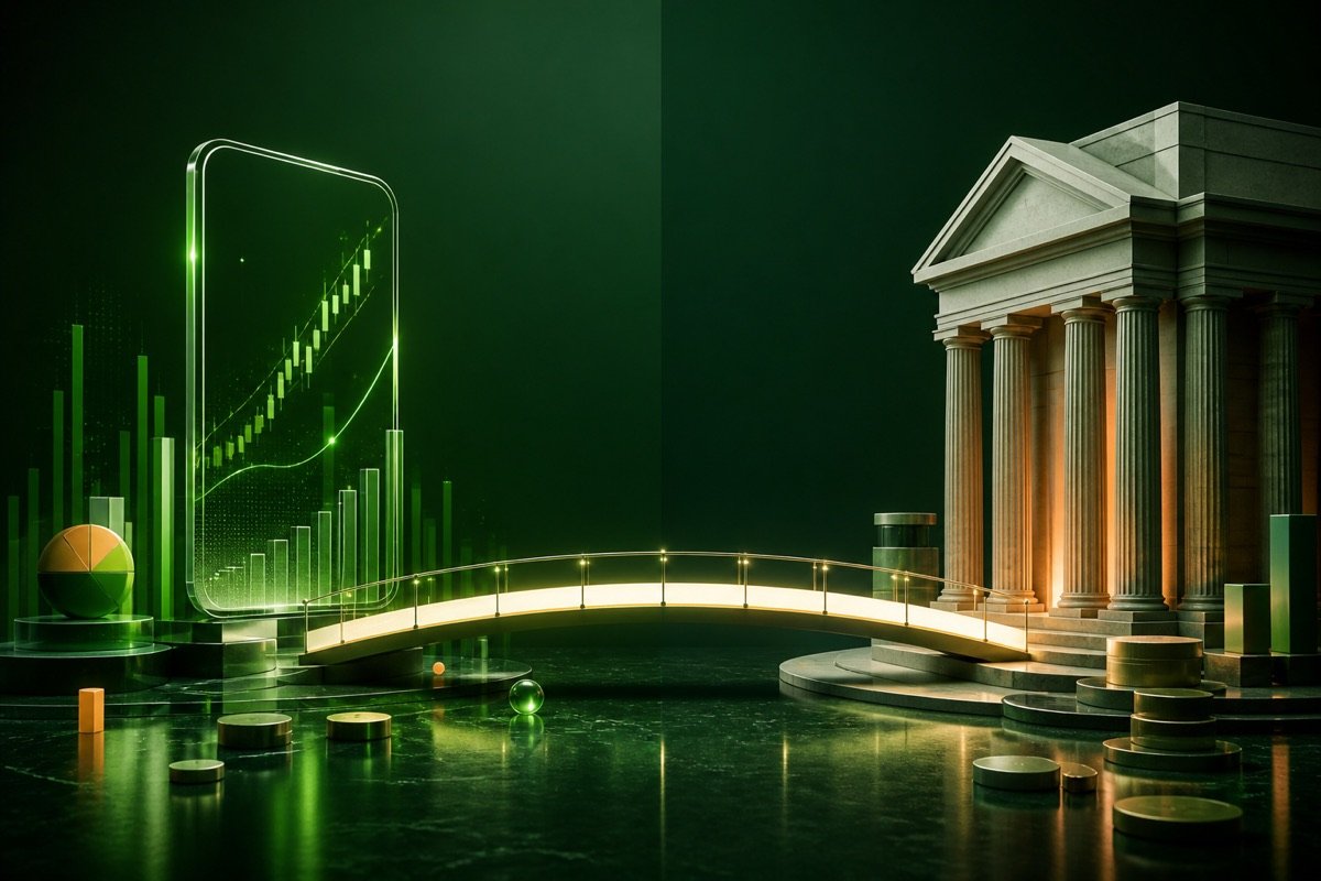 Arquitectura bancaria conectada con una plataforma de inversión digital