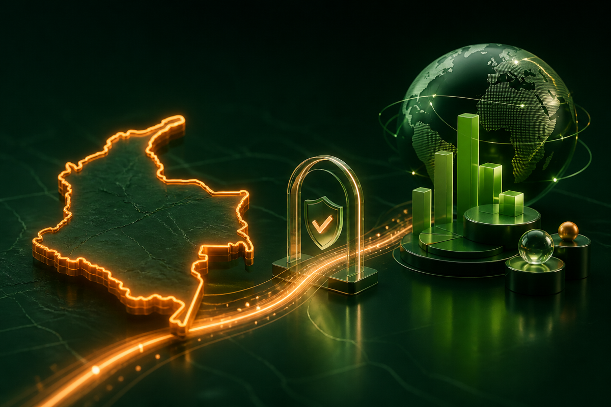 Colombia conectada con una representación de mercados financieros internacionales